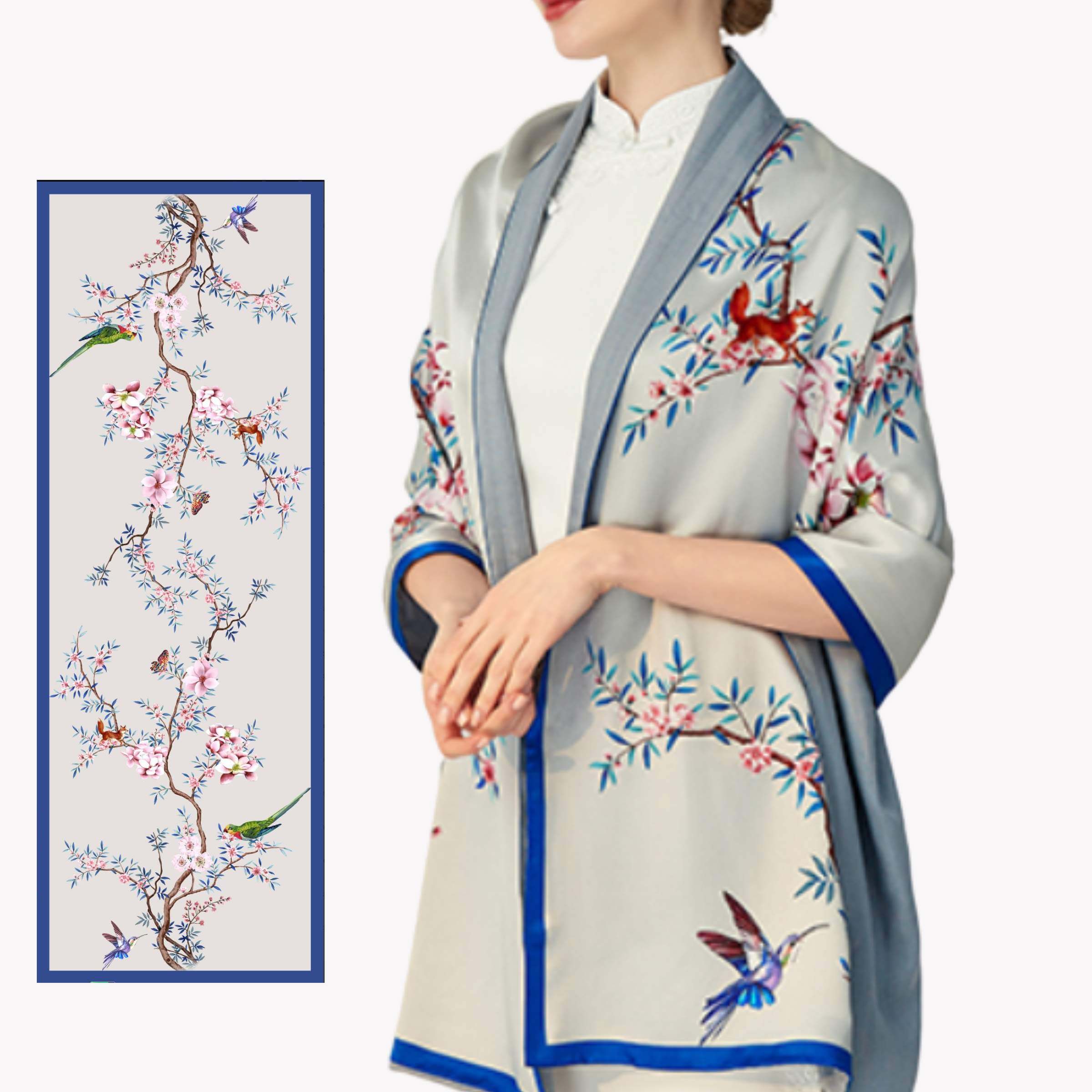 Double-sided scarf in silk and wool