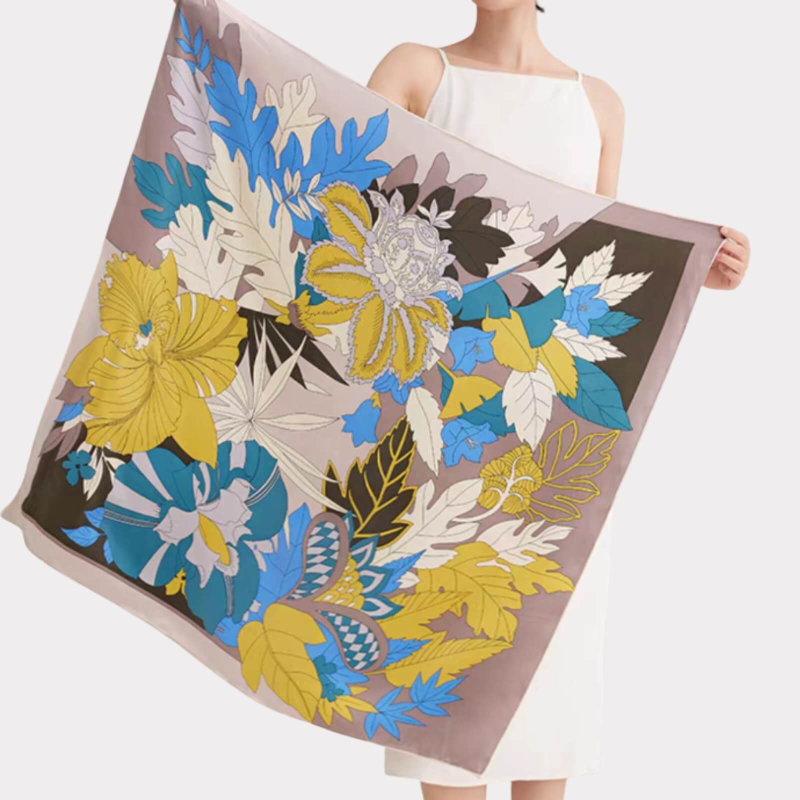 Sciarpa di seta floreale (90×90cm)