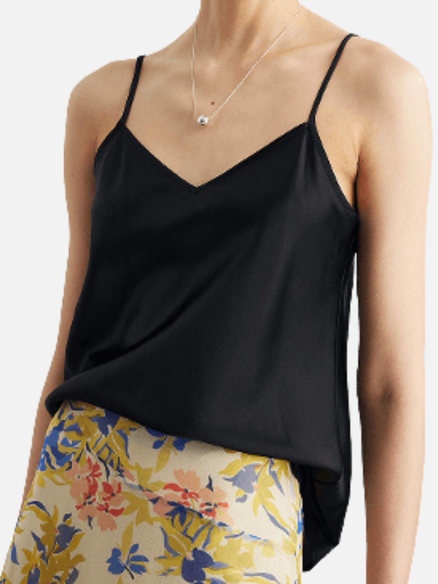 Silk top with adjustable straps - V-neck